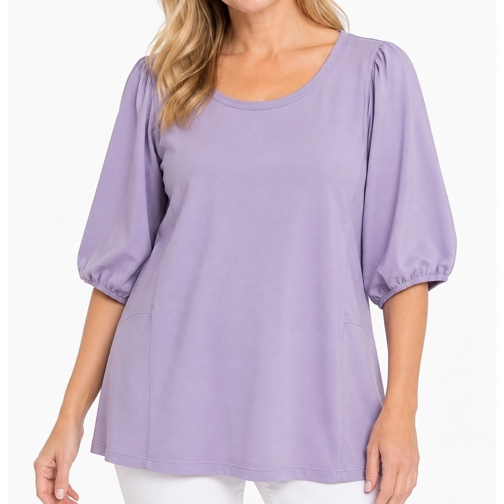 Chico's Lavender Purple Puff Sleeve Scoop Neck Knit Top Blouse Size 3 XL